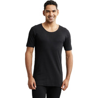 Jockey 2400 Men's Super Combed Cotton Rich Half Sleeved Thermal Undershirt with Stay Warm Technology_Black_S