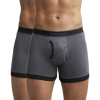 Jockey Men's Super Combed Cotton Rib Solid Boxer Brief with Stay Fresh Properties (Pack of 2)_Style_1017_Asphalt & Black_L