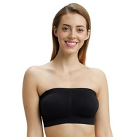 Jockey Women's Wirefree Seamless Padded Micro Touch Nylon Elastane Stretch Full Coverage Bandeau Bra with Removeable Pads & Detachable Transparent Strap_Style_1545_Black_M
