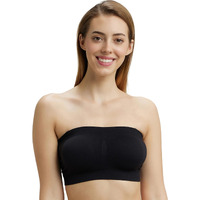 Jockey Women's Wirefree Seamless Padded Micro Touch Nylon Elastane Stretch Full Coverage Bandeau Bra with Removeable Pads & Detachable Transparent Strap_Style_1545_Black_S