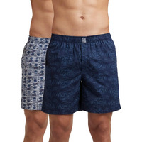 Jockey Men's Super Combed Mercerized Cotton Woven Printed Boxer Shorts with Side Pockets | Pack of 2 Colors & Prints May Vary |_Style_US57_Navy Nickle_XL
