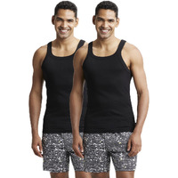 Jockey US26 Men's Super Combed Cotton Rib Square Neckline Gym Vest (Pack of 2)_Black_L