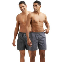 Jockey 1223 Men's Super Combed Mercerized Cotton Woven Checkered Boxer Shorts with Side Pocket (Pack of 2)_Black_L