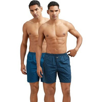 Jockey 1223 Men's Super Combed Mercerized Cotton Woven Checkered Boxer Shorts with Side Pocket (Pack of 2)_Seaport Teal & Black_L