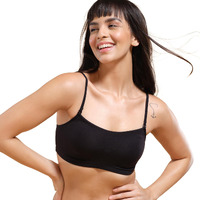 Enamor A022 Basic Cotton Stretch Cami with Detachable Straps Bra - Non-Padded Wirefree High Coverage - Black