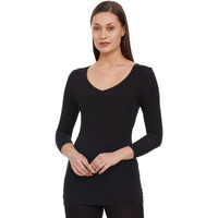 Enamor Women's V-Neck 3/4Th Sleeve Thermal Top with Sweat Wicking and Antimicrobial Finish Slim (TH02_Black_XL)