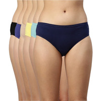 Enamor Cotton Hipster Panties for Women Pack of 6, Full Coverage, Grip Fit with Antimicrobial & Stain Release Technology-CH03-Assorted-Colors and Prints May Vary (CH03_Multicolordark6_M)
