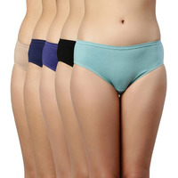 Enamor Cotton Hipster Panties for Women Pack of 5, Full Coverage, Grip Fit with Antimicrobial & Stain Release Technology-CH03-Assorted-Colors and Prints May Vary (CH03_Multicolordark5_L)