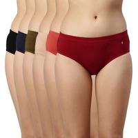 Enamor Stretchable Cotton Hipster Panties for Women Pack of 6, Full Coverage Grip Fit with Antimicrobial & Stain Release Technology-CR17-Assorted-Colors and Prints May Vary (CR17_Multicolordark6_L)