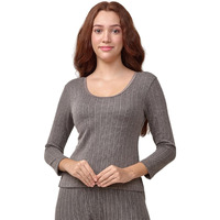 Lux Inferno Women's Plain/Solid Thermal Modern Fit Top (Inf_Lad_Ch_Short_3Q_Rn_Charcoal Melange_95)