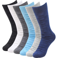 BALENZIA Men's Patterned Self Design Crew Length/Calf Length Formal Socks (Free Size) Made with Cotton and Spandex - Combo Pack of 6 (Dark Grey, Light Grey, Black, White, Navy, Blue)