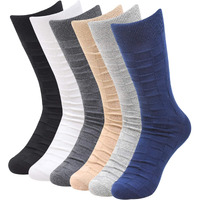 BALENZIA Men's Patterned Self Design Crew/Calf Length Formal Socks (Free Size) Made with Cotton and Spandex - Combo Pack of 6 (Multicolor)