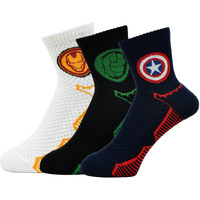 BALENZIA X Marvel Iron Man,Captain America & Hulk Logo Themed High Ankle Half Cushioned Sports Socks for Men-(Pack of 3 Pairs)(Free Size) White,Green,Navy