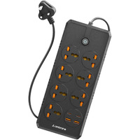 Ambrane Extension Board, 11 Ports with(2 Type C PD Ports + 7 Power Ports + 2 USB Ports) Smart Electric Surge Protector Multi Plug with 2500W, 3Mtr Cord Length, 2.1A USB Output (Smartstrip +, Black)
