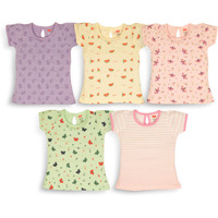 LuvLap Baby Girls Pack of 5 Half Sleeve Top 100% Cotton, L (6 to 12 Months)