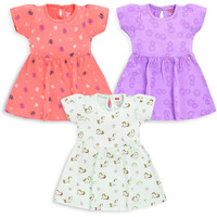 LuvLap Girl's Cotton A-Line Knee-Length H/S Frock (904932_Multicolour-3_12 to 18 Months)