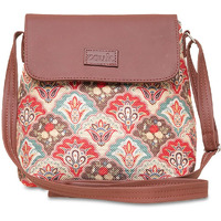 ZOUK Mughal Art Multicolor Motif Printed Women's Hand Crafted Vegan Leather Multicolour Flap Sling Bag