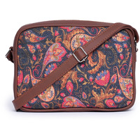 ZOUK Handmade Vegan Leather Paisley Print Women's Sling Bags With Adjustable Shoulder Strap