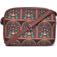 ZOUK Sling Bag for women - Handmade Bags for Females - Vegan Leather and Indian Fabric Slings - Side Bags for Mobile Phones and Wallets