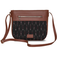 Zouk Women's Handcrafted Black Ikat GreRed U Shaped Sling Bag