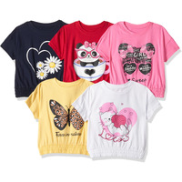 T2F Girl's Solid Regular T-Shirt (GLS-TSRT-20_Multicolor 1