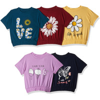 T2F Girl's Solid Regular Drop Shoulder T-Shirt (GLS-TSRT-20_Multicolor 3