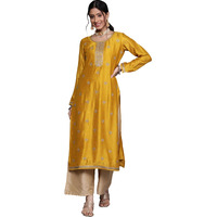 Libas Women's Silk Embellished Straight Kurta (23491O_Yellow
