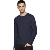 Van Heusen Men Regular Fit Athleisure Anti Bacterial T-Shirt - Smart Tech, Easy Stain Release, Stat_60037_Blue Melange_M