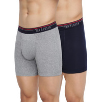 Van Heusen Men Boxer Briefs - 100% Combed Cotton - Pack Of 2 - Anti Bacterial, Colour Fresh, Moisture Wicking_10032_Dark Navy, Grey Mel_L