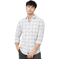 KETCH Men's Letter Print Straight Fit Regular Fit Shirt (Khsh000333_White/Beige M)