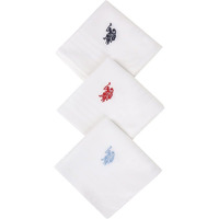 U.S. POLO ASSN. Men Pure Cotton Brand Logo Casual Style Handkerchief - Pack Of 3, White