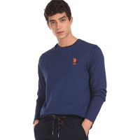U.S. POLO ASSN. Men Pure Cotton Long Sleeve Solid I693 Regular Fit T-Shirt - Pack of 1 (Mid Blue L)