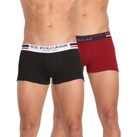 U.S. Polo Assn. Mens Antibacterial Branded Waist I641 Cotton Trunks - Pack Of 2 (WINE/BLACK M)
