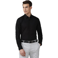 Peter England Jeans Men's Solid Slim Fit Shirt (PESFMSLB003086_Black 42)