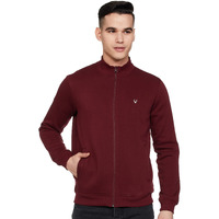 Allen Solly Men Regular Cotton Crew Neck Maroon Stylized Neck Full Sleeves Casual Sweatshirt