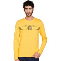 U.S. POLO ASSN. Men's Slim Fit Full Sleeve Round Neck T Shirts, L (USTSHS1382_Yellow_L)