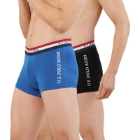 U.S. POLO ASSN. Men's Poly Cotton Striped Waistband Antibacterial Et002 Trunks - Pack of 2 (Black/True Blue M)
