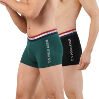 U.S. POLO ASSN. Men's Poly Cotton Striped Waistband Antibacterial Et002 Trunks - Pack of 2 (Black/Bistrogreen M)