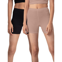 NYKD by Nykaa Stretch Cotton Cycling Shorts | with Features Like Durable and Concealed Waistband -NYP083 Black/Nude,L