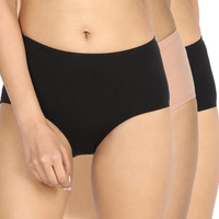 NYKD Cotton Anti-Microbial Panties for Women, Seamless, High Rise, Full Brief, Stretch Full Rear Coverage with Inner Elastic Panty (Combo Pack of 3) Full Brief, NYP104, Black,Nude,Black, XL, 1N