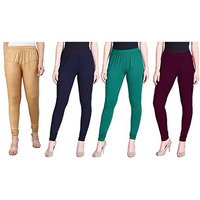 Lyra Women Solid Premium Cotton Churidar Leggings | Mid-Waist | Fashionwear