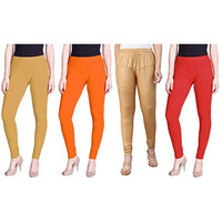 Lyra Women Solid Premium Cotton Churidar Leggings | Mid-Waist | Fashionwear
