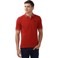 Peter England Men's Regular Fit Branded Insignia Half Sleeve Polo T-Shirt | Cotton Rich | Premium Pique Weave Red
