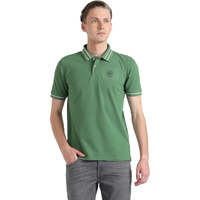 Peter England Men's Regular Fit Branded Insignia Half Sleeve Polo T-Shirt | Cotton Rich | Premium Pique Weave Forest Green