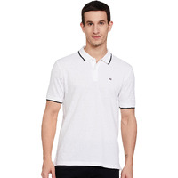 Peter England Men's Snug Fit Solid Polo T-Shirt with Coloured Collar Tipping| Cotton Rich| Premium Pique Weave White