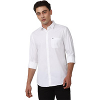 Peter England Men's Slim Fit Full Sleeve Cotton Solid Casual Shirt with Pocket White