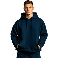 NOBERO Men's Cotton Blend Neck Hooded Oversized Fit Sweatshirt (1M-TWHO-R0041_Navy Blue_Medium)