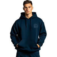 NOBERO Men's Cotton Neck Hooded Oversized Fit Sweatshirt (1M-TWRH-C0737_Navy Blue 2_Large)