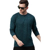 Urbano Fashion Men's Dark Green Printed Full Sleeve Slim Fit T-Shirt (aopleaffull-drgreen-l)