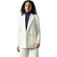 High Star Women Solid Longline Length Oversized Notch Lapel Collar Full-Sleeve Blazer White
